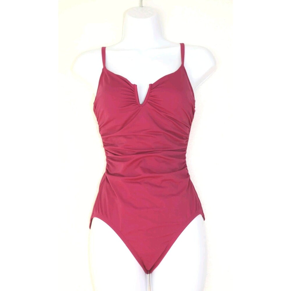 NWOT Classic TIME AND TRU 1 Piece SwimsuitSz. S (4 - 6) Pink Gathered Sexy #02